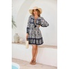 image:imageRVivimos Womens Long Sleeve Floral Casual Print Cotton Mini Tunic DressSmoke Black