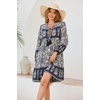 image:imageRVivimos Womens Long Sleeve Floral Casual Print Cotton Mini Tunic DressSmoke Black