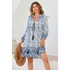 image:imageRVivimos Womens Long Sleeve Floral Casual Print Cotton Mini Tunic DressWhiteblue2