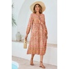 image:imageRVivimos Womens Long Sleeve Floral Print Retro V Neck Tassel Bohemian Midi DressesApricot