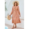 image:imageRVivimos Womens Long Sleeve Floral Print Retro V Neck Tassel Bohemian Midi DressesApricot