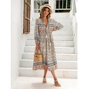 image:imageRVivimos Womens Long Sleeve Floral Print Retro V Neck Tassel Bohemian Midi DressesBeige