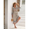 image:imageRVivimos Womens Long Sleeve Floral Print Retro V Neck Tassel Bohemian Midi DressesBeige