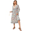 image:imageRVivimos Womens Long Sleeve Floral Print Retro V Neck Tassel Bohemian Midi DressesBeigeblue