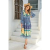 image:imageRVivimos Womens Long Sleeve Floral Print Retro V Neck Tassel Bohemian Midi DressesBlue