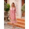 image:imageRVivimos Womens Long Sleeve Floral Print Retro V Neck Tassel Bohemian Midi DressesCoralpink