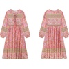 image:imageRVivimos Womens Long Sleeve Floral Print Retro V Neck Tassel Bohemian Midi DressesCoralpink