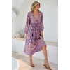 image:imageRVivimos Womens Long Sleeve Floral Print Retro V Neck Tassel Bohemian Midi DressesDark Purple