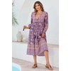 image:imageRVivimos Womens Long Sleeve Floral Print Retro V Neck Tassel Bohemian Midi DressesDark Purple