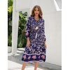 image:imageRVivimos Womens Long Sleeve Floral Print Retro V Neck Tassel Bohemian Midi DressesDarkblue