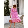 image:imageRVivimos Womens Long Sleeve Floral Print Retro V Neck Tassel Bohemian Midi DressesFuchsia