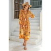 image:imageRVivimos Womens Long Sleeve Floral Print Retro V Neck Tassel Bohemian Midi DressesGoldenrod