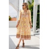 image:imageRVivimos Womens Long Sleeve Floral Print Retro V Neck Tassel Bohemian Midi DressesLemon