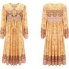 image:imageRVivimos Womens Long Sleeve Floral Print Retro V Neck Tassel Bohemian Midi DressesLemon