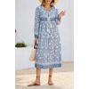image:imageRVivimos Womens Long Sleeve Floral Print Retro V Neck Tassel Bohemian Midi DressesLight Blue