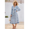 image:imageRVivimos Womens Long Sleeve Floral Print Retro V Neck Tassel Bohemian Midi DressesLight Blue