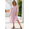 image:imageRVivimos Womens Long Sleeve Floral Print Retro V Neck Tassel Bohemian Midi DressesLight Pink
