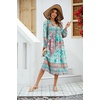 image:imageRVivimos Womens Long Sleeve Floral Print Retro V Neck Tassel Bohemian Midi DressesLightcyan