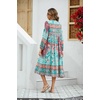 image:imageRVivimos Womens Long Sleeve Floral Print Retro V Neck Tassel Bohemian Midi DressesLightcyan
