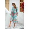 image:imageRVivimos Womens Long Sleeve Floral Print Retro V Neck Tassel Bohemian Midi DressesLightcyan