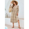 image:imageRVivimos Womens Long Sleeve Floral Print Retro V Neck Tassel Bohemian Midi DressesLightkhaki