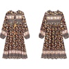 image:imageRVivimos Womens Long Sleeve Floral Print Retro V Neck Tassel Bohemian Midi DressesMultiblack
