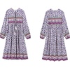 image:imageRVivimos Womens Long Sleeve Floral Print Retro V Neck Tassel Bohemian Midi DressesMulticolorblue