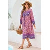 image:imageRVivimos Womens Long Sleeve Floral Print Retro V Neck Tassel Bohemian Midi DressesPink