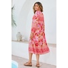 image:imageRVivimos Womens Long Sleeve Floral Print Retro V Neck Tassel Bohemian Midi DressesPink Red