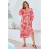 image:imageRVivimos Womens Long Sleeve Floral Print Retro V Neck Tassel Bohemian Midi DressesPink Red