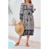 image:imageRVivimos Womens Long Sleeve Floral Print Retro V Neck Tassel Bohemian Midi DressesSmokeblack