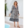 image:imageRVivimos Womens Long Sleeve Floral Print Retro V Neck Tassel Bohemian Midi DressesSmokeblack