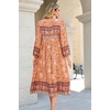 image:imageRVivimos Womens Long Sleeve Floral Print Retro V Neck Tassel Bohemian Midi DressesTangerine