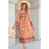 image:imageRVivimos Womens Long Sleeve Floral Print Retro V Neck Tassel Bohemian Midi DressesTangerine