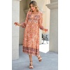 image:imageRVivimos Womens Long Sleeve Floral Print Retro V Neck Tassel Bohemian Midi DressesTangerine