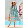 image:imageRVivimos Womens Long Sleeve Floral Print Retro V Neck Tassel Bohemian Midi DressesTeal