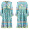 image:imageRVivimos Womens Long Sleeve Floral Print Retro V Neck Tassel Bohemian Midi DressesTeal