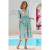 image:imageRVivimos Womens Long Sleeve Floral Print Retro V Neck Tassel Bohemian Midi DressesTeal