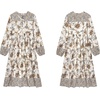 image:imageRVivimos Womens Long Sleeve Floral Print Retro V Neck Tassel Bohemian Midi DressesWhite
