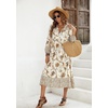image:imageRVivimos Womens Long Sleeve Floral Print Retro V Neck Tassel Bohemian Midi DressesWhite