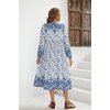 image:imageRVivimos Womens Long Sleeve Floral Print Retro V Neck Tassel Bohemian Midi DressesWhiteblue