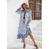 image:imageRVivimos Womens Long Sleeve Floral Print Retro V Neck Tassel Bohemian Midi DressesWhiteblue