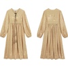 image:imageRVivimos Womens Long Sleeve Floral Print Retro V Neck Tassel Bohemian Midi DressesYellow
