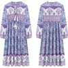 image:imageRVivimos Womens Long Sleeves Floral Print Retro V Neck Tassel Casual Bohemian Midi DressesBluepurple