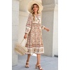 image:imageRVivimos Womens Long Sleeves Floral Print Retro V Neck Tassel Casual Bohemian Midi DressesCream