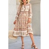 image:imageRVivimos Womens Long Sleeves Floral Print Retro V Neck Tassel Casual Bohemian Midi DressesCream
