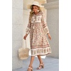 image:imageRVivimos Womens Long Sleeves Floral Print Retro V Neck Tassel Casual Bohemian Midi DressesCream