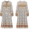 image:imageRVivimos Womens Long Sleeves Floral Print Retro V Neck Tassel Casual Bohemian Midi DressesCreamgray