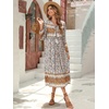 image:imageRVivimos Womens Long Sleeves Floral Print Retro V Neck Tassel Casual Bohemian Midi DressesCreamgray