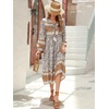 image:imageRVivimos Womens Long Sleeves Floral Print Retro V Neck Tassel Casual Bohemian Midi DressesCreamgray